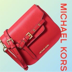 ($500) Michael Kors Emilia • small leather bag • Red Crossbody Bag